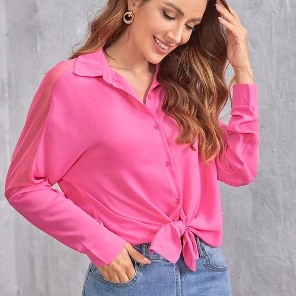 SHEIN bright pink blouse XL, fits like L - Picture 1 of 12